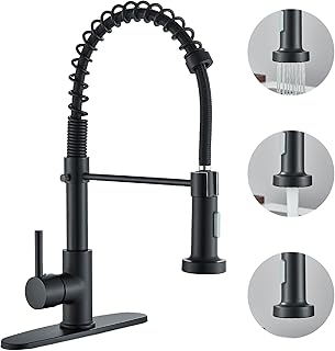 Kitchen Faucets Black Kitchen Sink Faucets with Pull Down Sprayer Commercial Brass Bar Sink Faucets Single Handle Single Lever High Arc Spring Faucet for Kitchen Sink, Bar Sink & RV