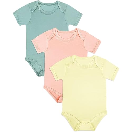 Bamboo Rayon Baby Bodysuit,Short Sleeve Bodysuits Solid Color Outfits for Infant Boys Girls Soft Clothes