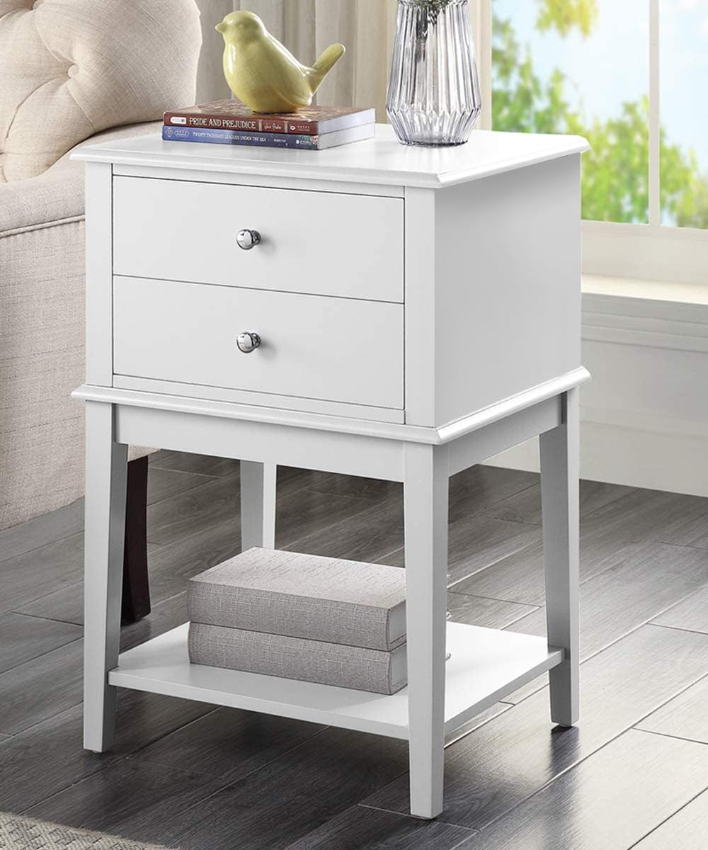 White Nightstand with 2 Drawers Tall 28", Modern Large End Table Living Room, Wooden Bed Side Tables Bedroom Night Stand