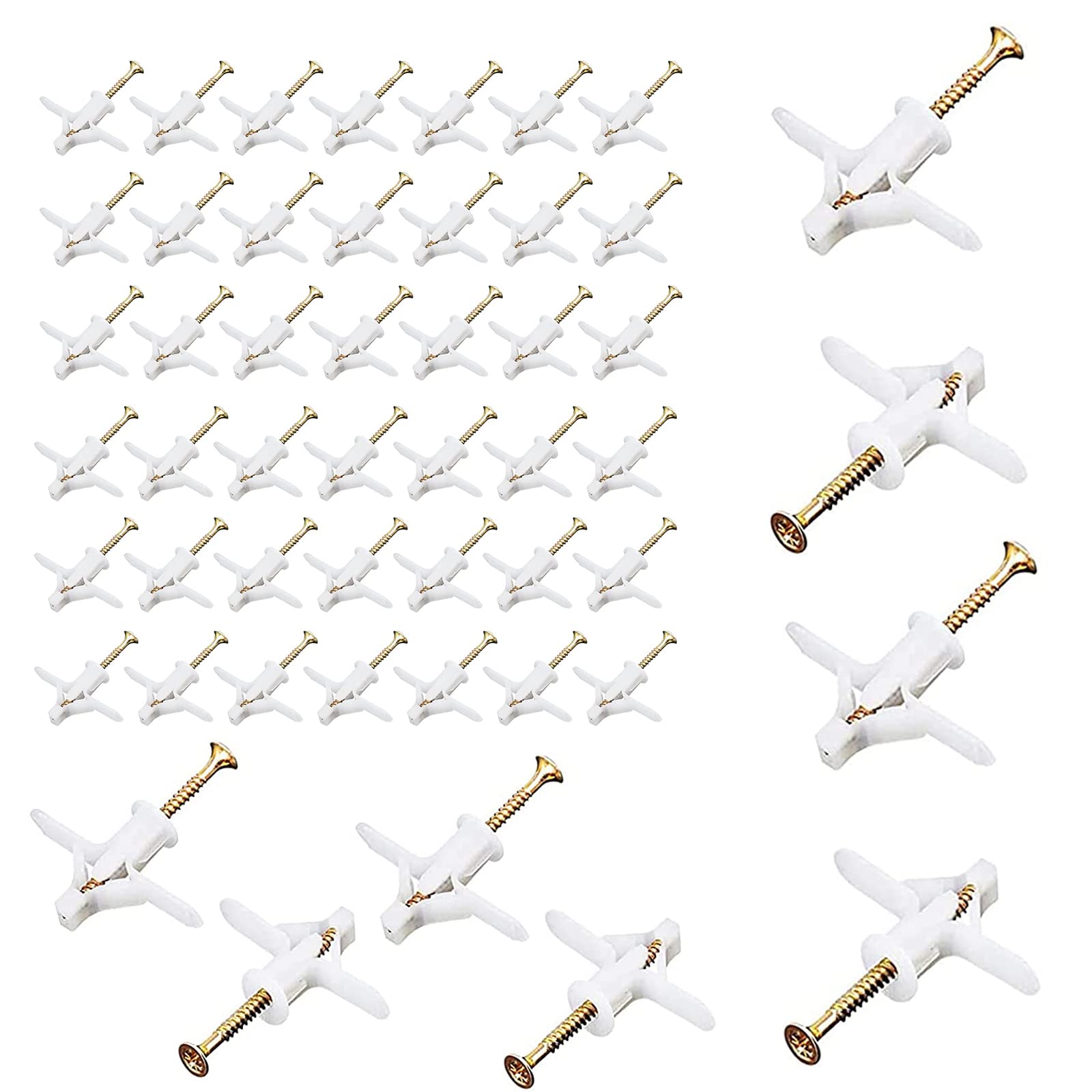 50PCS Drywall Screws, Dry Wall Anchor Screws, Wall Screws, Toggle Bolts, Drywall Plugs, Plaster Board Screws and Wall Plugs Set, for TV Wall Brackets Hollow Drywall Cavity