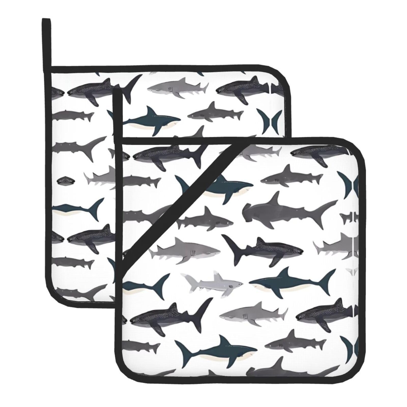 WHJDPP fish Prints Square Hot Pads for Kitchen - Waterproof Pot Holders Set of 2, Durable Trivets with Pocket & Hanging Loop for Hot Dishes & Oven Use