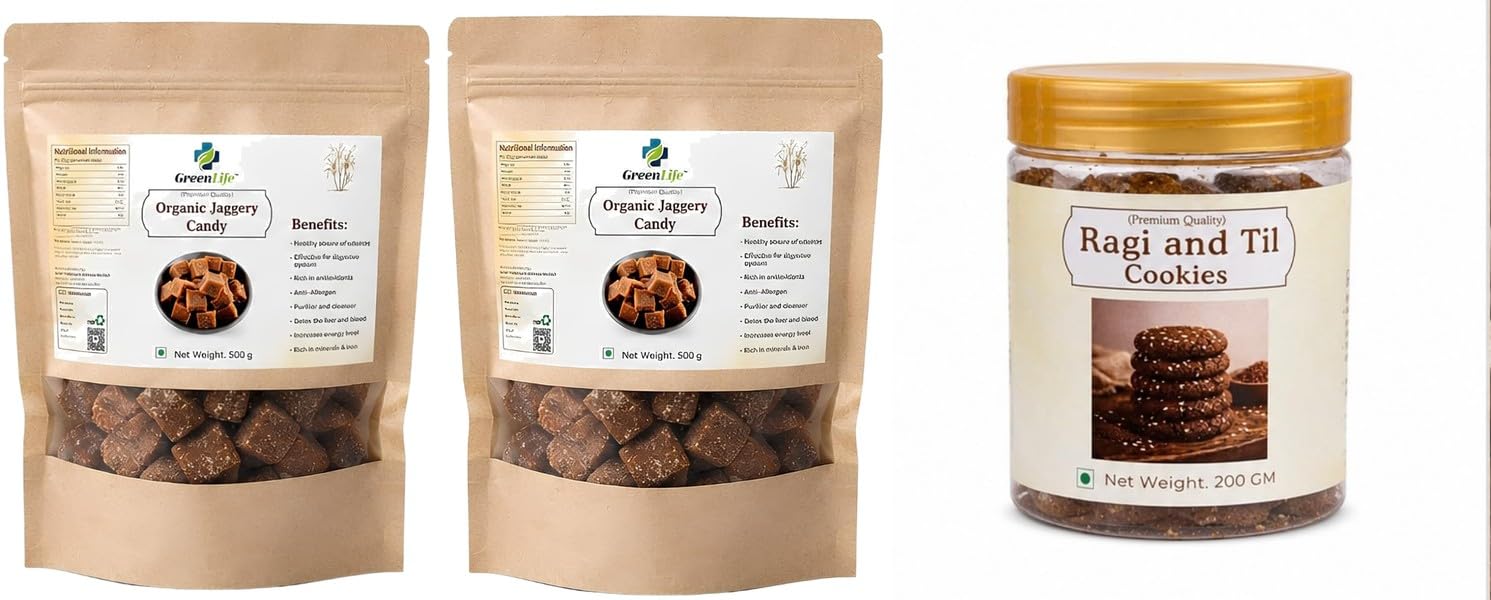 Oats & Onion Chips | Baked Oats | Crispy Onion Flavor Chips | 200gpack of 2Organic Plain Jaggery Candy 500g | Natural Desi Gur Candy | Chemical Free Traditional Sweet Treat | GreenLife Combo |-image-10