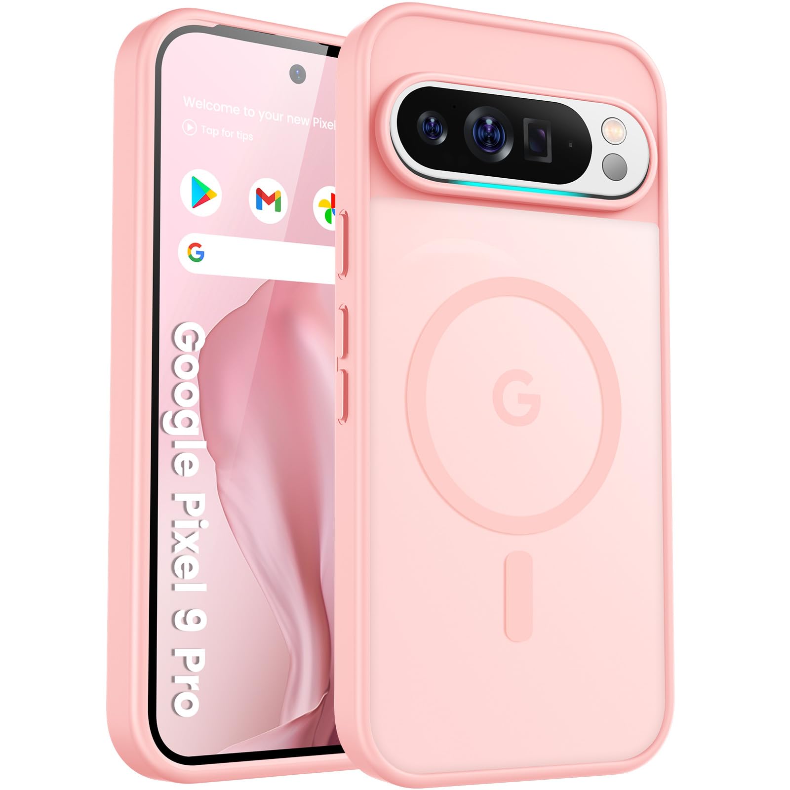 PuyaTeya for Google Pixel 9/9 pro Phone Case, Compatible with Magnetic, Military Grade Drop Protection Translucent Matte Shockproof Anti-Scratch Case