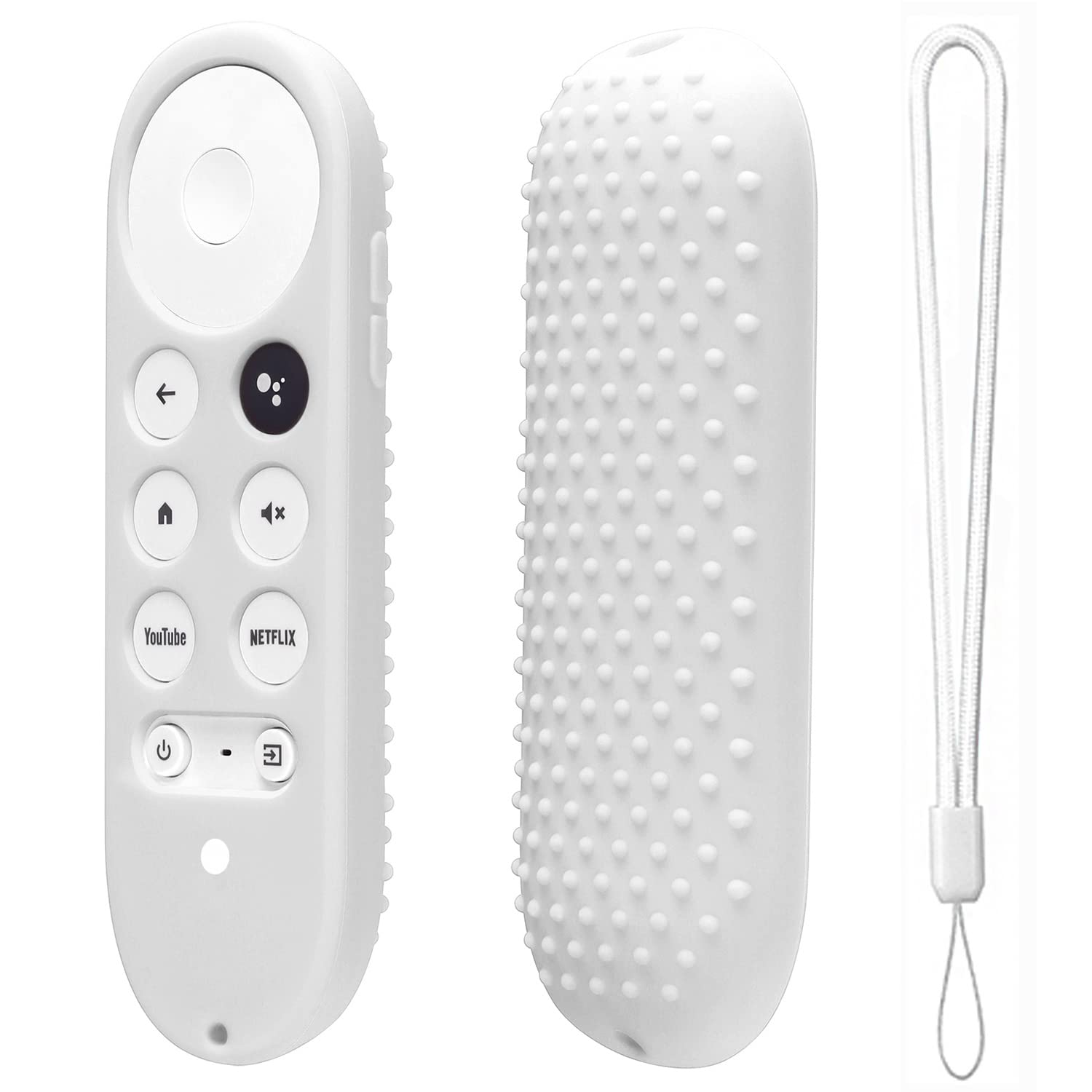 Oboe Silicone Full Wrap Remote Case Compatible with Google Chromecast Tv Voice Remote Protective Cover with Lanyard (White)