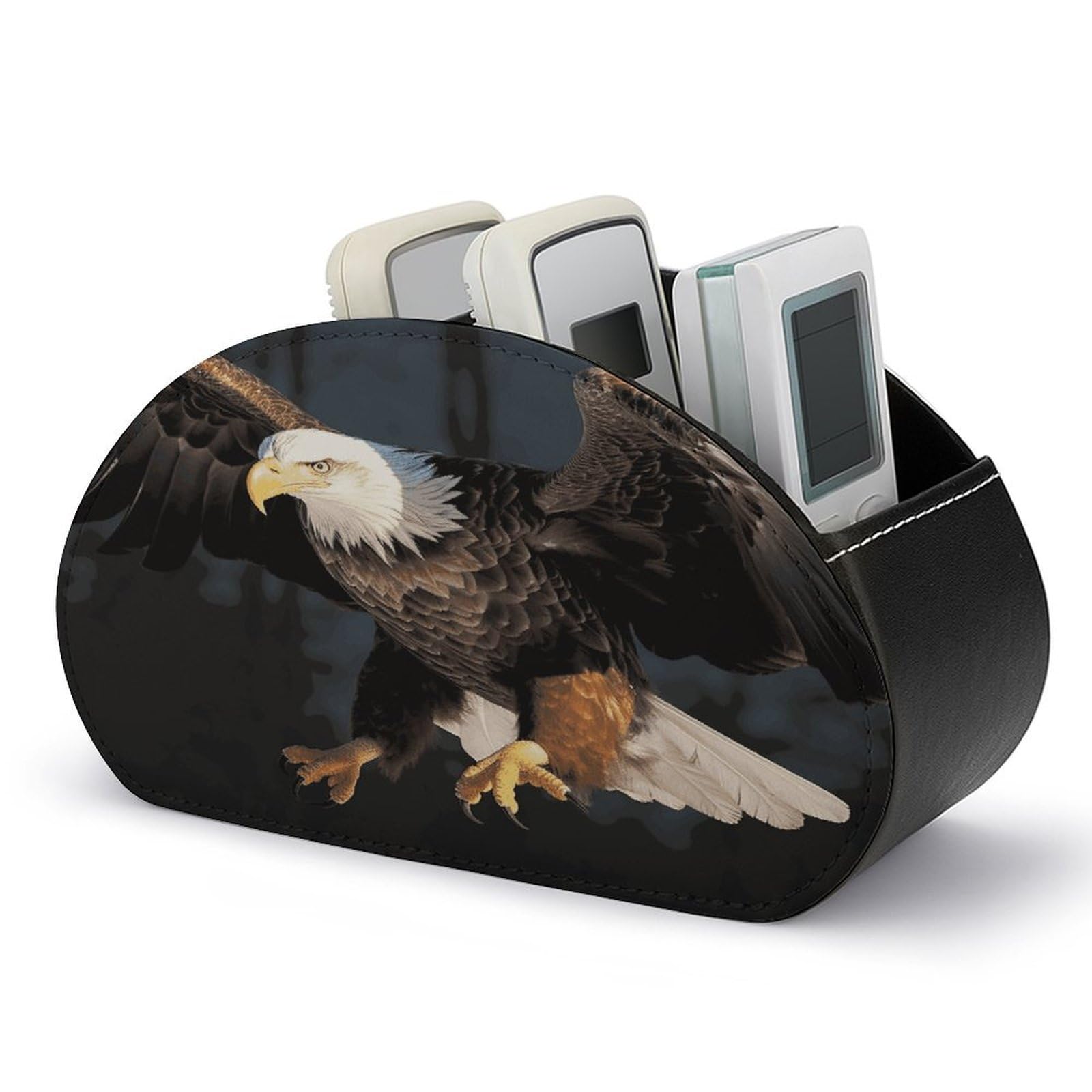 FekiLoot Bald Eagle Remote Control Holder with 5 Compartments Remote Organizer Caddy for Table TV Remote Caddy Storage Box Tray Fits Media Controllers Office Supplies