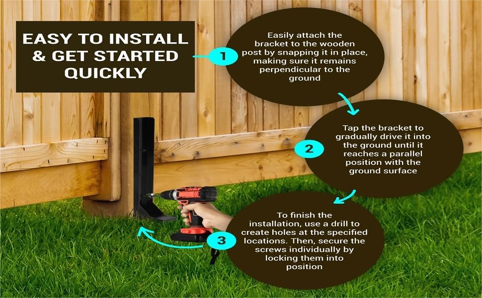 Miniatura 6 de Kit de reparación de postes de cerca, poste de acero resistente, para anclaje de poste de tierra para reparación, poste de valla de madera rota y
