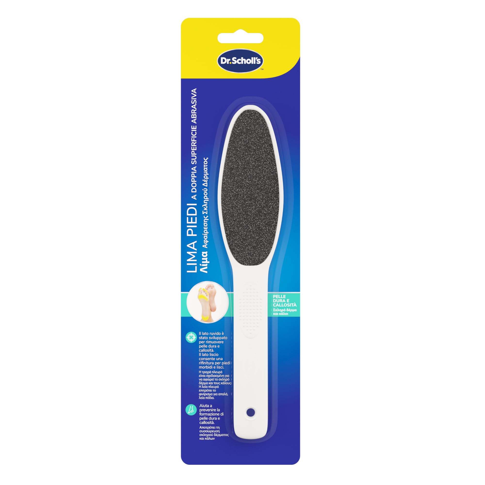 Dr. Scholl's Lima Piedi a Doppia Superficie Abrasiva con Cristalli di Diamante per Calli e Duroni, Due Superfici per Diverso Grado di Abrasione, Impugnatura Antiscivolo