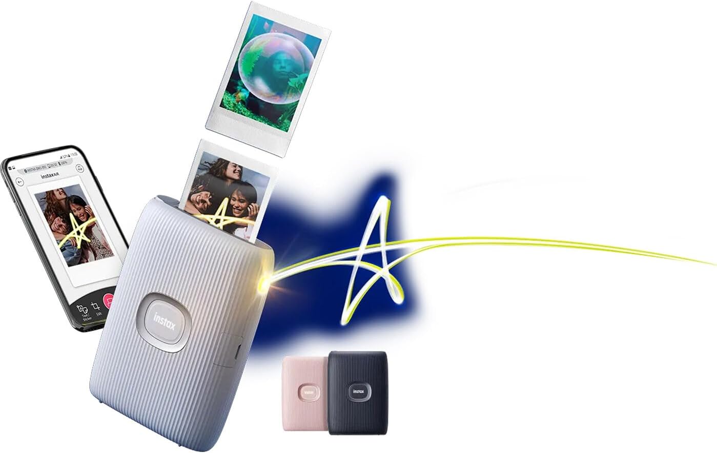 Fujifilm Instax Mini Link 2 Smartphone Printer with 10 Sheets Instax Film Case & Album Bundle (Renewed)