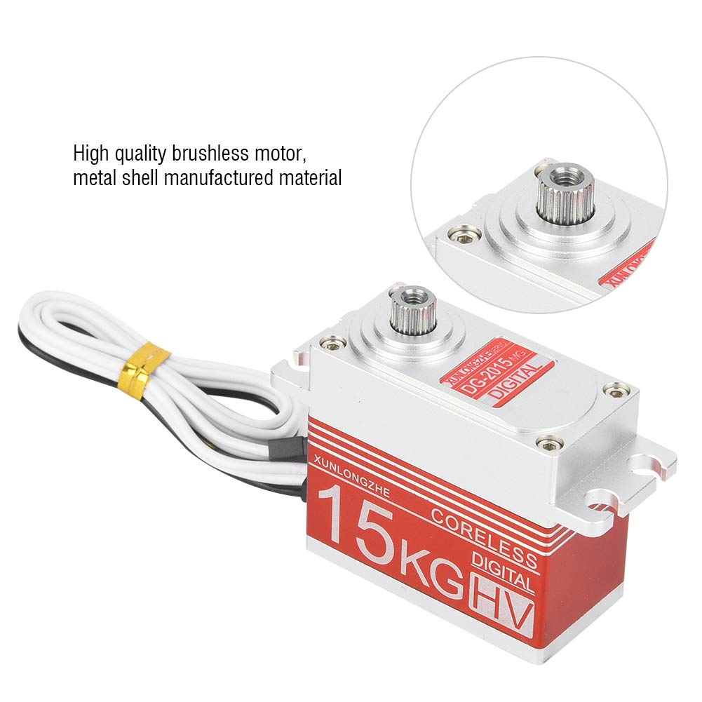 Motor Digital Sin Núcleo de 15kg, Servo de dirección de engranaje de Metal, Control de precisión de alto par para coches RC a escala 1/10 1/8, rojo y negro (Roja)