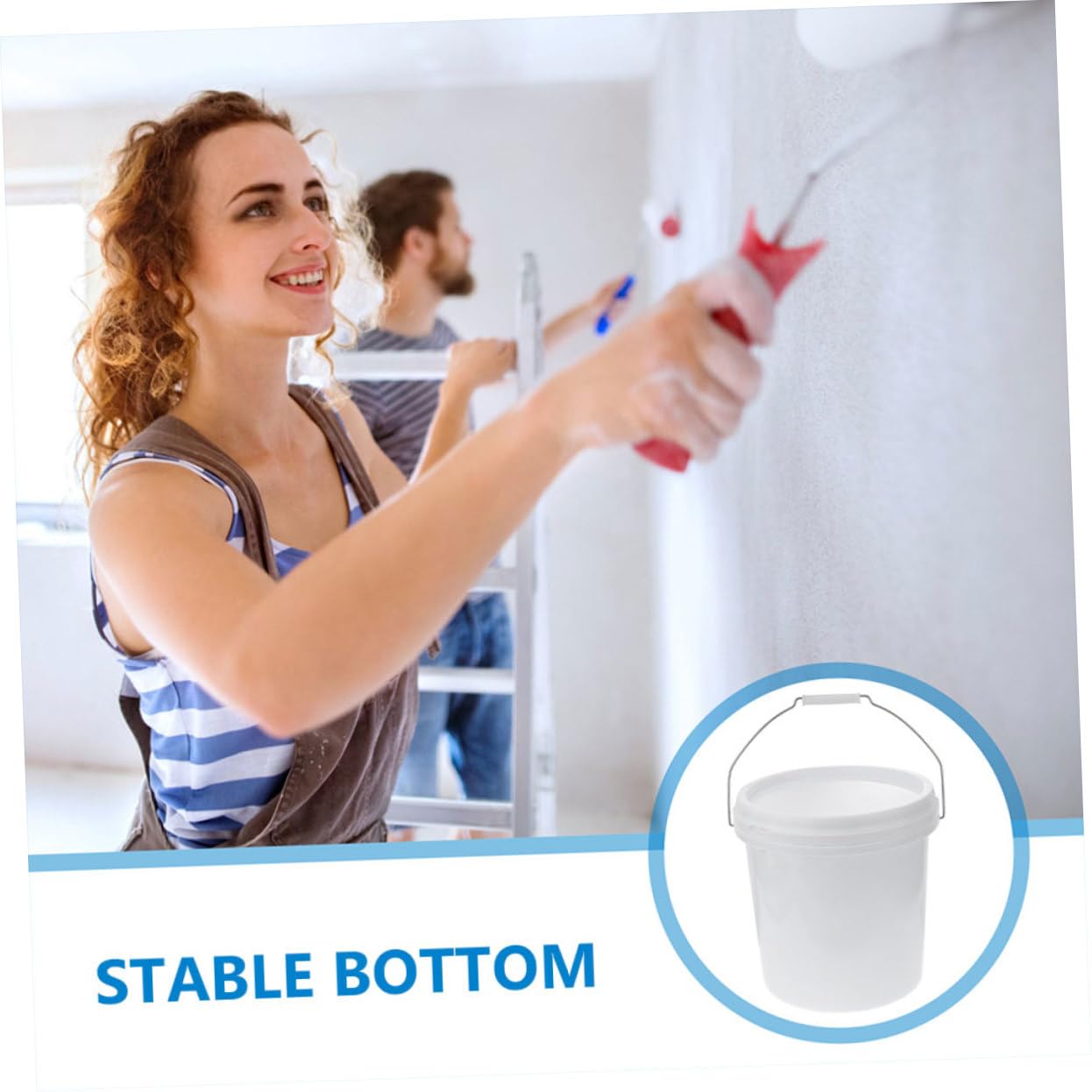 Cubo de 10 litros Tapa, Plástico Blanco Redondo, 2 Piezas | Portátil, Prevención de Fugas, Cubeta de Almacenamiento para Pintura y Pigmentos, Formato Doméstico