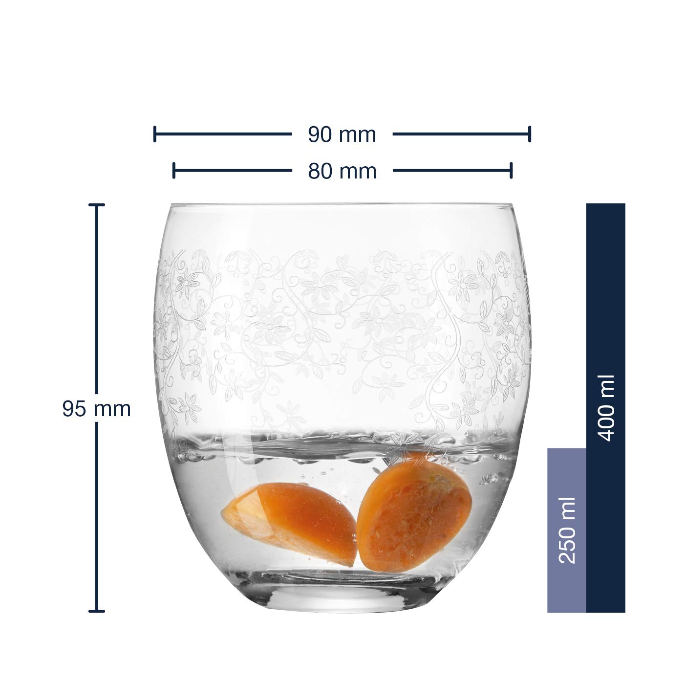 Leonardo Chateau Trink-Glas, Glas-Becher mit floralem Muster, spülmaschinenfeste Wasser-Gläser, 6er Set, 400 ml, 061595
