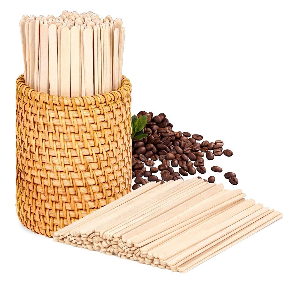 IJSDNVJNDX Coffee Stirrers Holder Set 100 Pcs Wood Rattan Stir Sticks Disposable Beverage Stirrer Cocktail Stirrer