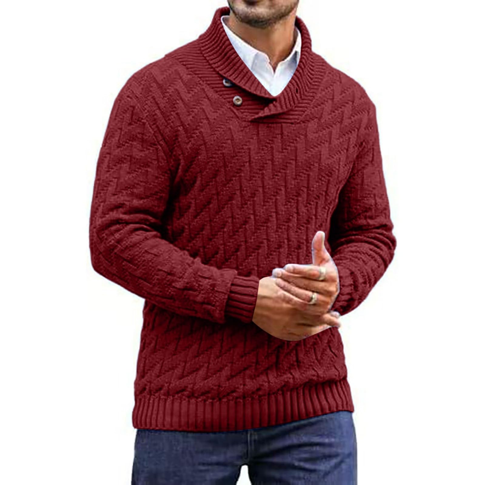 Jersey de cuello alto para hombre, de invierno, corte ajustado, manga larga, de punto fino, para el tiempo libre, jersey de punto básico, cuello alto, suéter de invierno, monocolor, suéter de