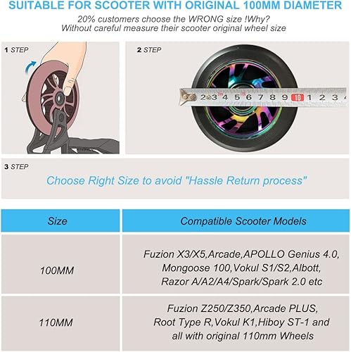 Miniatura 3 de Ruedas de scooter de 3.937in - Par de ruedas de scooter Pro de 3.937in - Reemplazo de ruedas de metal Neo Oil Slick de 3.937in - Ruedas de scooter