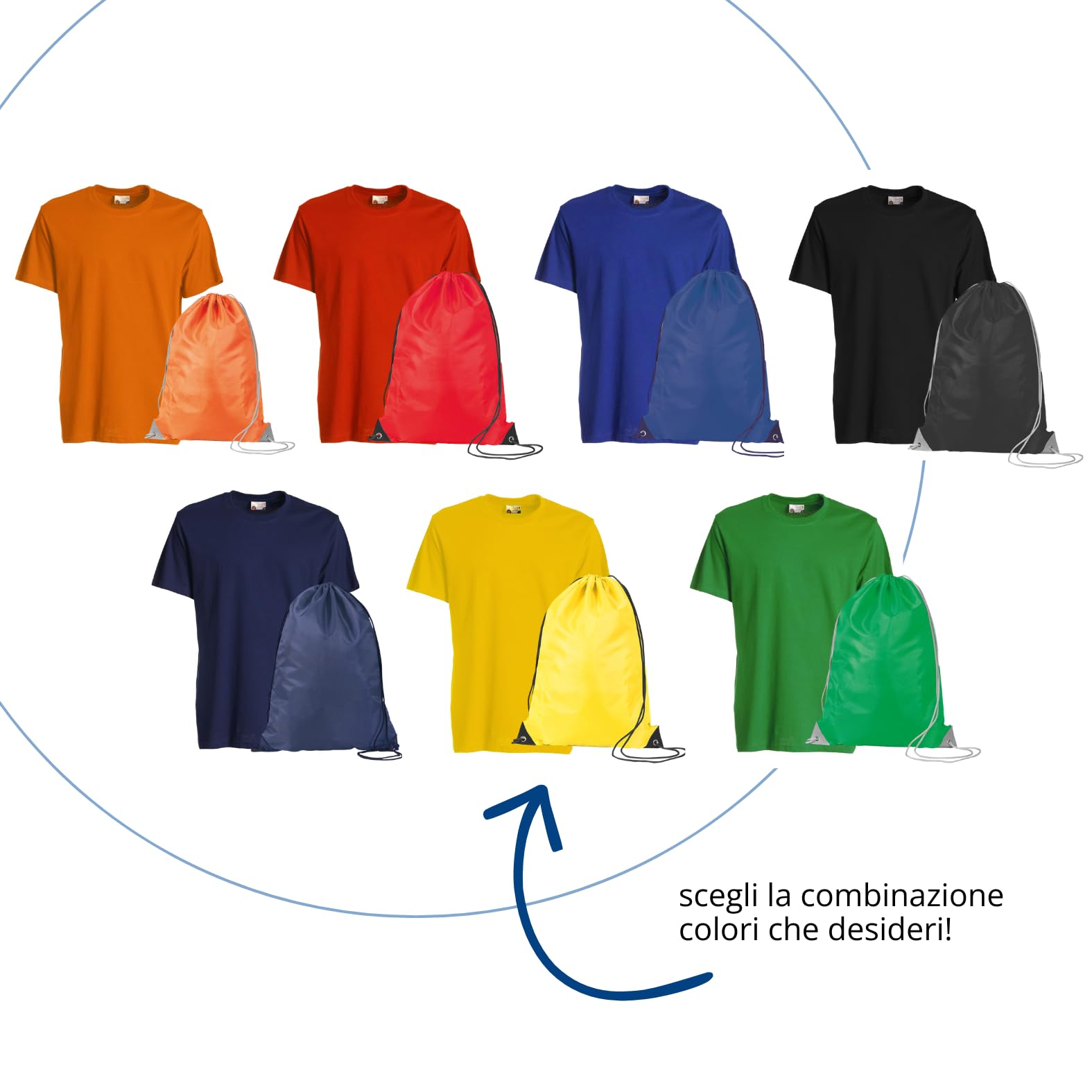 Kit da 10 T-Shirt + 10 Sacche Personalizzate Ideale per Gite, Eventi, Fiere, Promozione Aziendale e Gadget Promozionali, Omaggio a Clienti, Nero