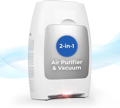 EyeVac Air 2-in-1 HEPA Air Purifier & Touchless Vacuum Automatic Dustpan - Ultra Fast & Powerful - Covers 600 Sq ft - Corded Canister Vacuum, Bagless, Automatic Sensors, 1000 Watt White/Silver