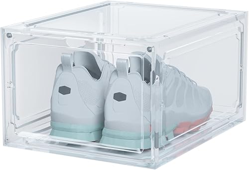 HIYOHIYO 1 paquete de cajas de zapatos apilables de plástico transparente, contenedores magnéticos para zapatos, caja de almacenamiento plegable