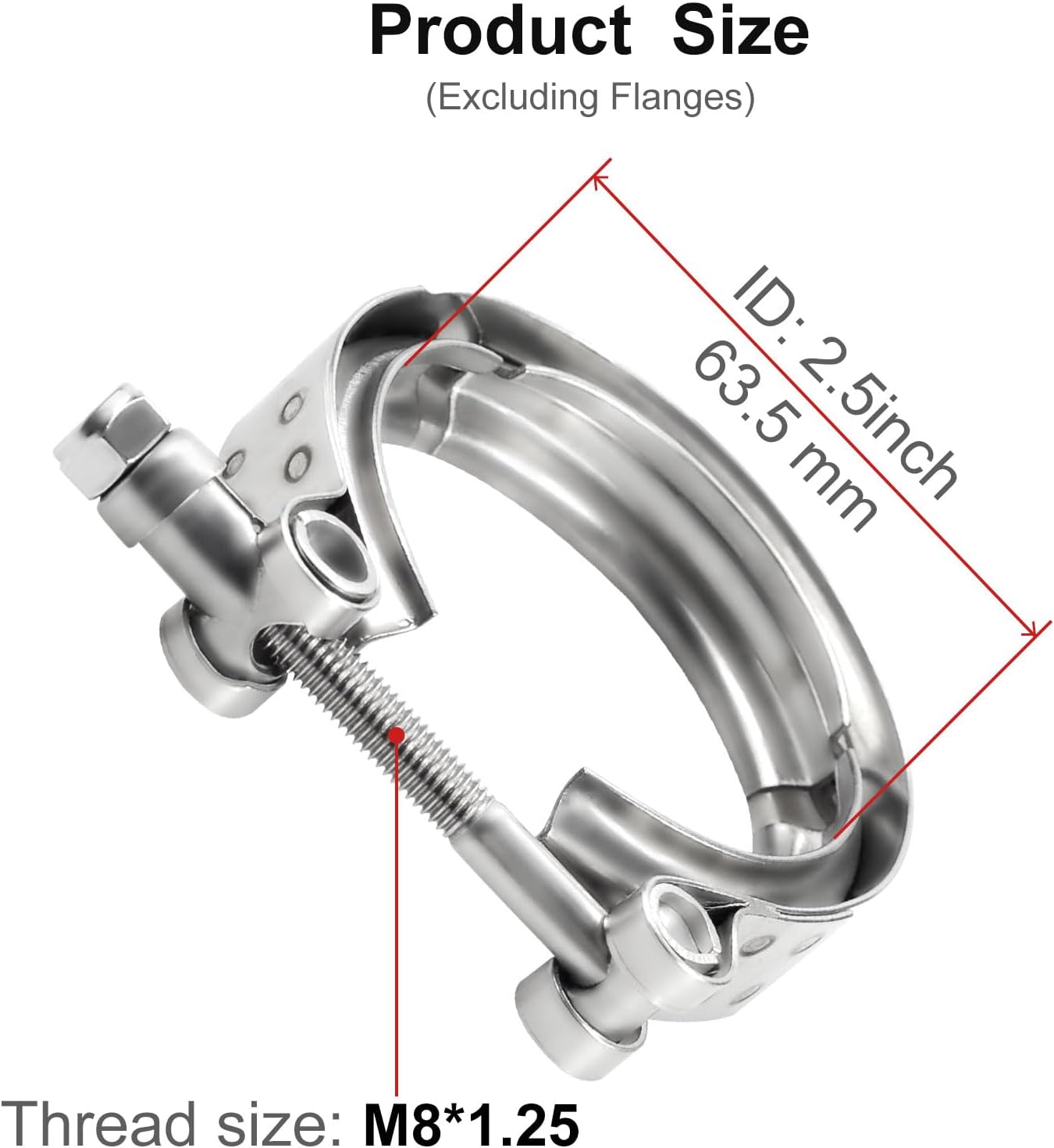 2.5 V Band Clamp, 1PC Stainless Steel Exhaust Clamp for Flange Kit(No flanges)