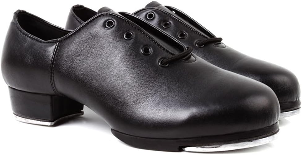 Little Kids Boys Tap Shoes with 1.2" Heel,Black Synthetic,4.5 M US Big Kid