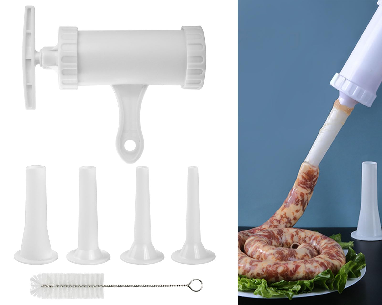 Sausage Stuffer Manual Sausage Maker with 4 Sizes Funnel Stuffing Tubes Plastic Meat Filler Stuffer Salami Maker