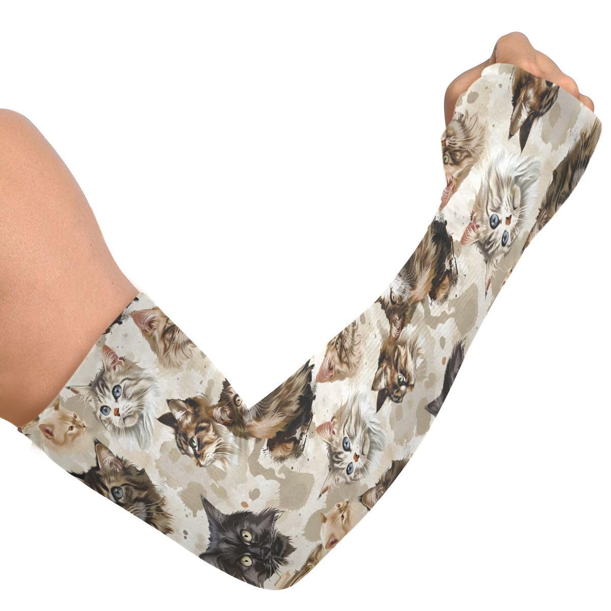 ALAZA Old Animal Cat Kitten Gardening Sleeves Cooling Arm Sleeves Sun Protection Thumb Hole Arm Covers for Women Men