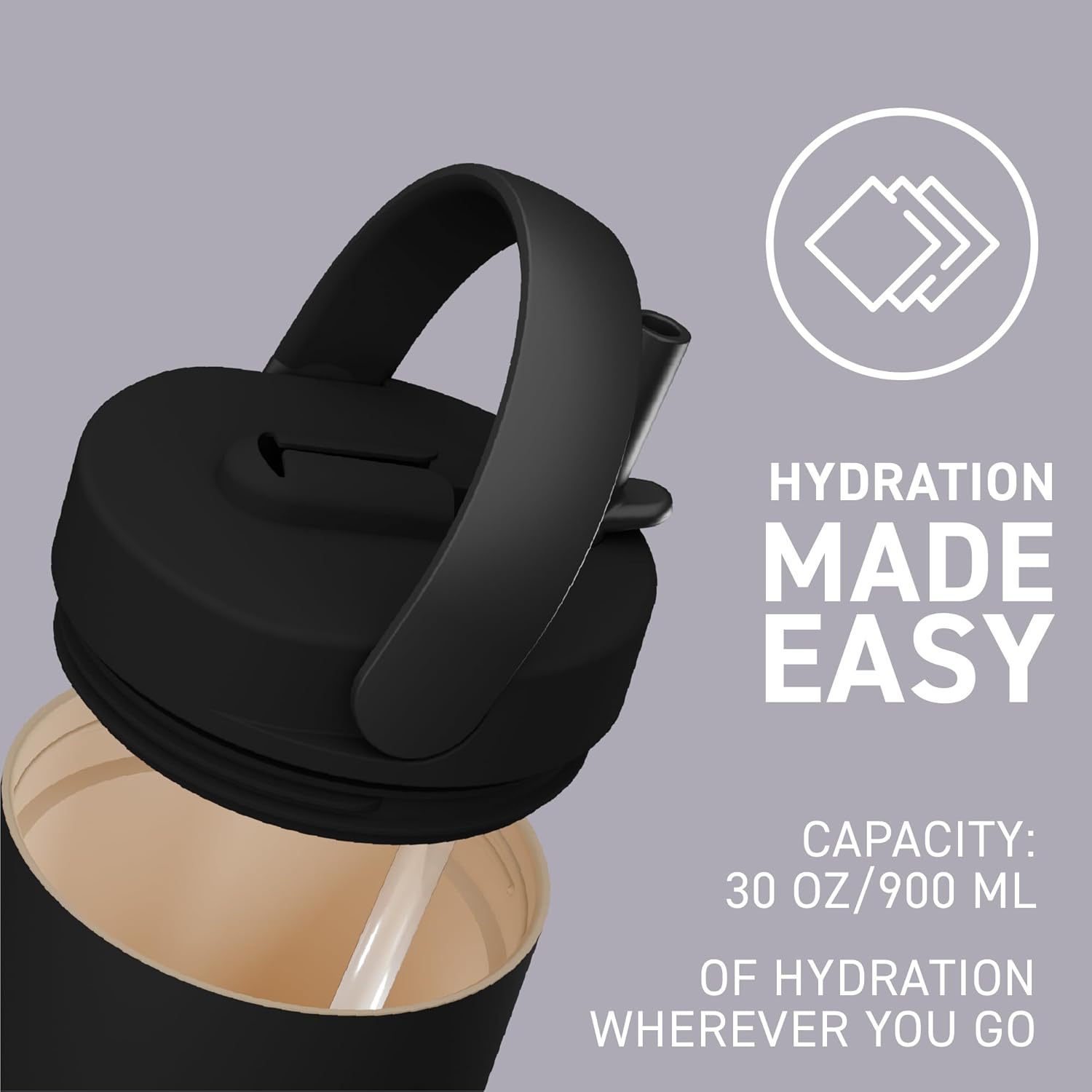 asobu Orbit 30oz/900ml Water Bottle, Sleek Insulated Bottle with Pop-Up Lid and Carry Handle, Perfect for Iced Coffee, Travel, and Stylish Hydration