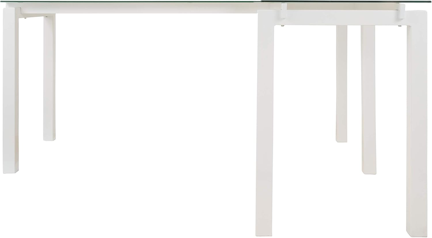 Modern White Corner Home Office Desk with Glass Top and Drawer