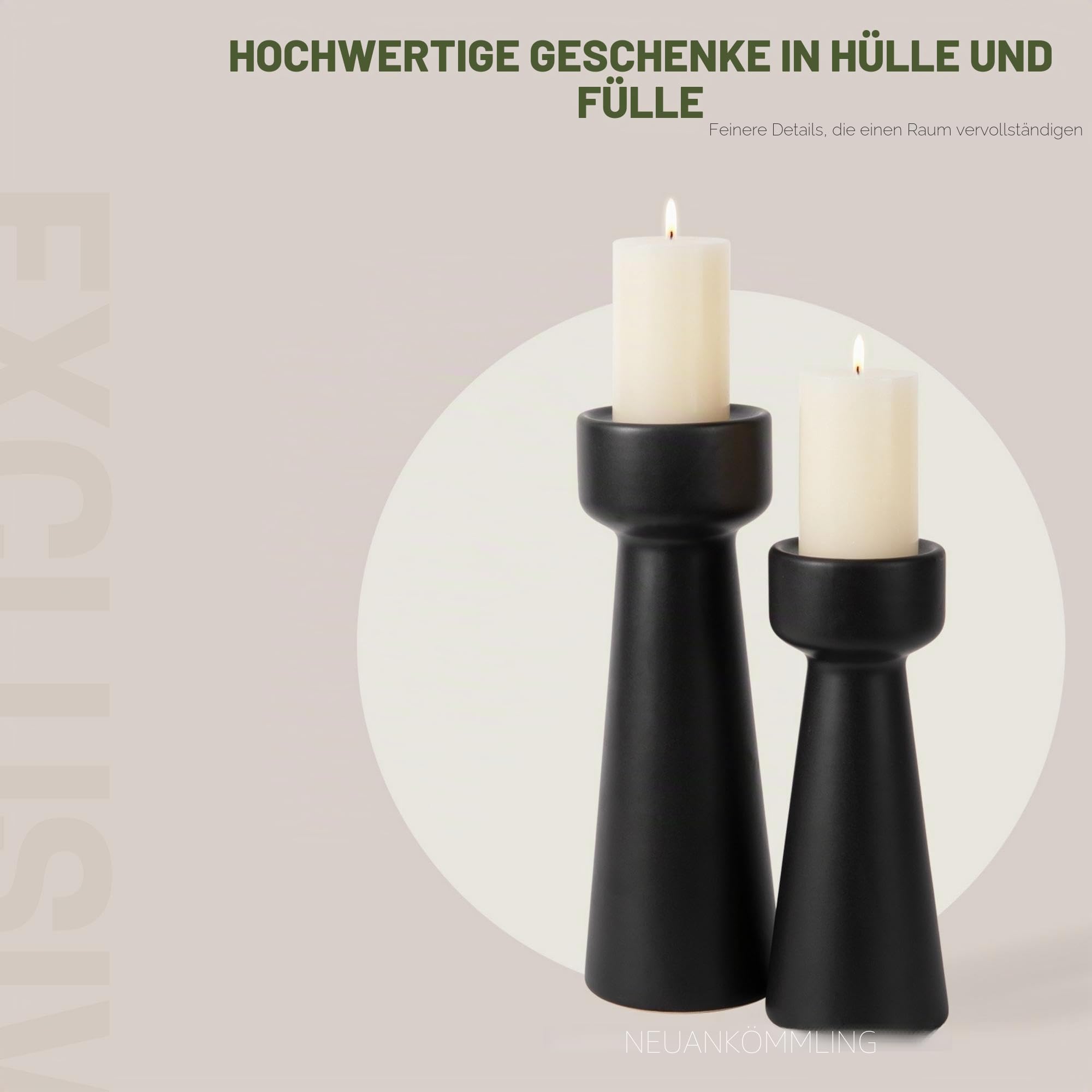 Kerzenhalter aus Keramik Kerzenständer S&L 2 Stück | Matt Schwarz, Dekorative Kerzenständer, für Heimdekoration Esszimmer, Wohnzimmer, Hochzeitsfeier, Aromatherapie, Votiv