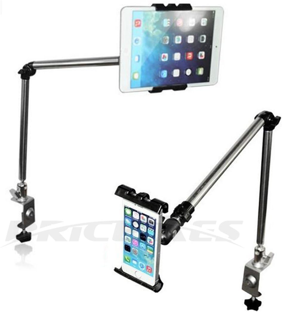 Price XesSturdy Metal Tablet Stand Phone Holder Mount Adjustable - Locks on the Arm, Smartphone Tablets Flexible Bolt Clamp Bracket 360 Degree Rotating for 4.0-10.6 Inch Screen Device (#3 black)