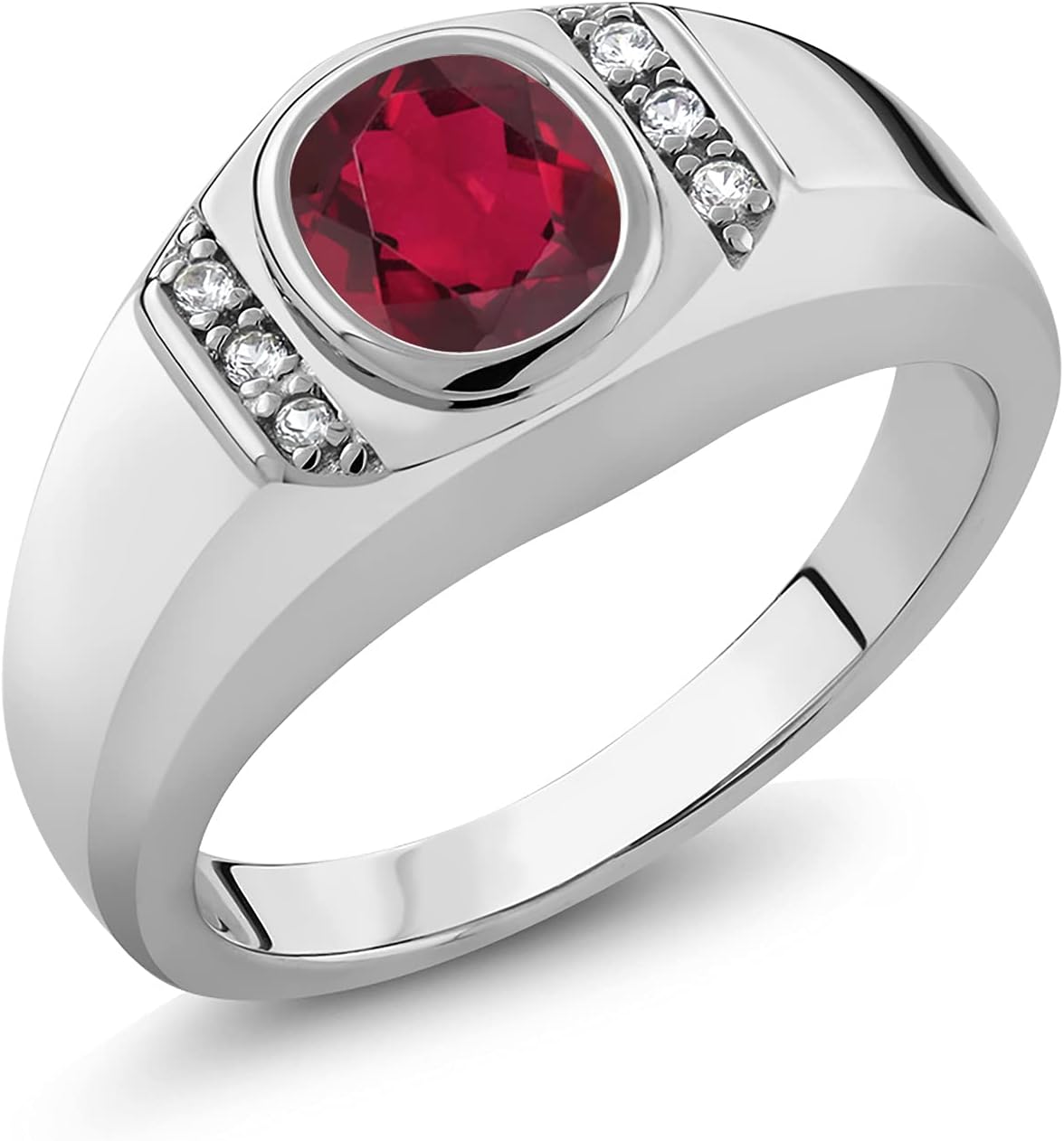 Oval Ring For Men | Gemstone Birthstone and White Created Sapphire | 925 Sterling Silver | 8X6MM Center with 1.25MM Accents | Sizes 7-13