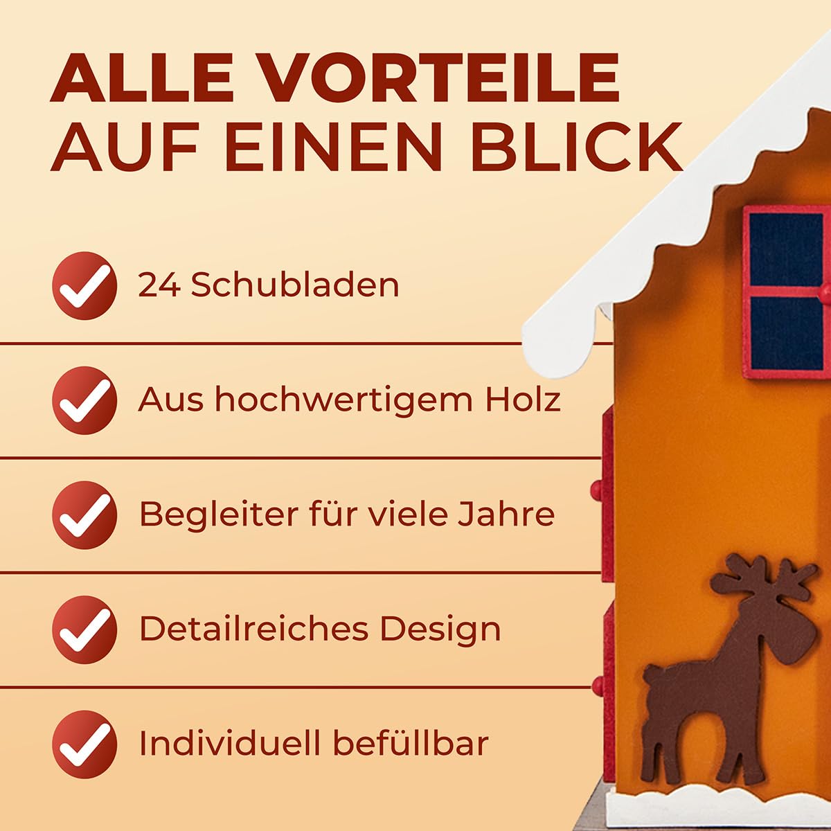 SPIELWERK® Adventskalender Winterhäuschen zum Befüllen 24 Türchen wiederverwendbar Bunt Bemalt Weihnachten Kinder DIY weihnachtliche Holz Dekoration