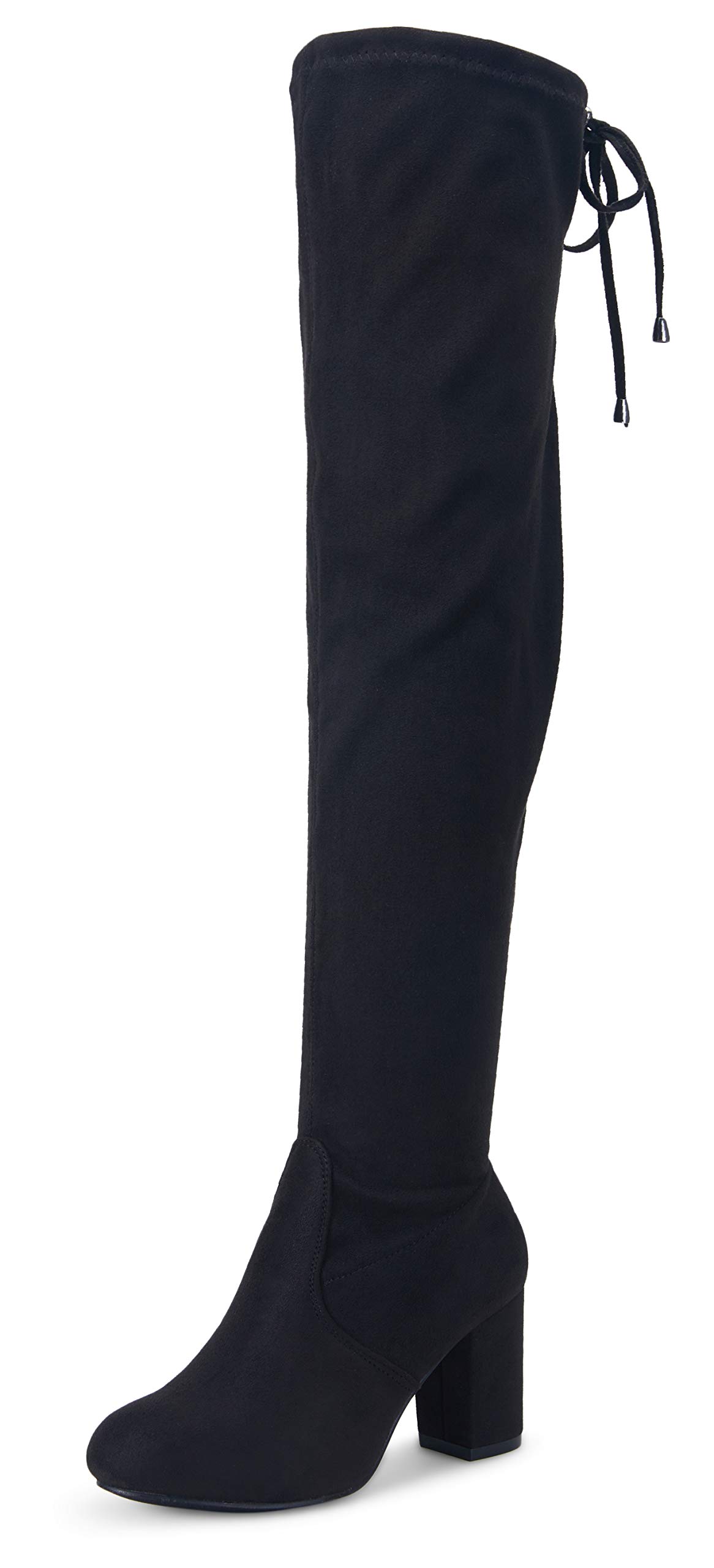 Women's Over The Knee High Boots Suede Thigh High Boot 3 Inch Chunky Heels Zipper Adjustable Opening Shoes