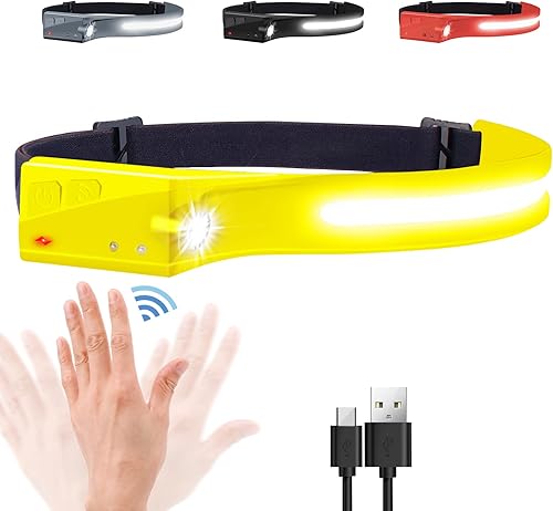 Miniatura 8 de Linterna de faro delantero, paquete de 2 faros LED recargables de 1200 lúmenes, 2 COB 230  de ancho con sensor de movimiento, brillante, 5 modos,