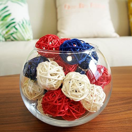 Miniatura 7 de Qingbei Rina 30 bolas de mimbre de ratán, bolas decorativas de color rojo, blanco y azul para cuencos de centro de mesa, 4 de julio, esferas