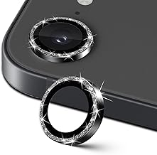 for iPhone 16e Camera Screen Protector, Tempered Glass & Diamond Glitter Aluminium Edge, Diamond Design 9H Hardness HD Easy to Install - Black