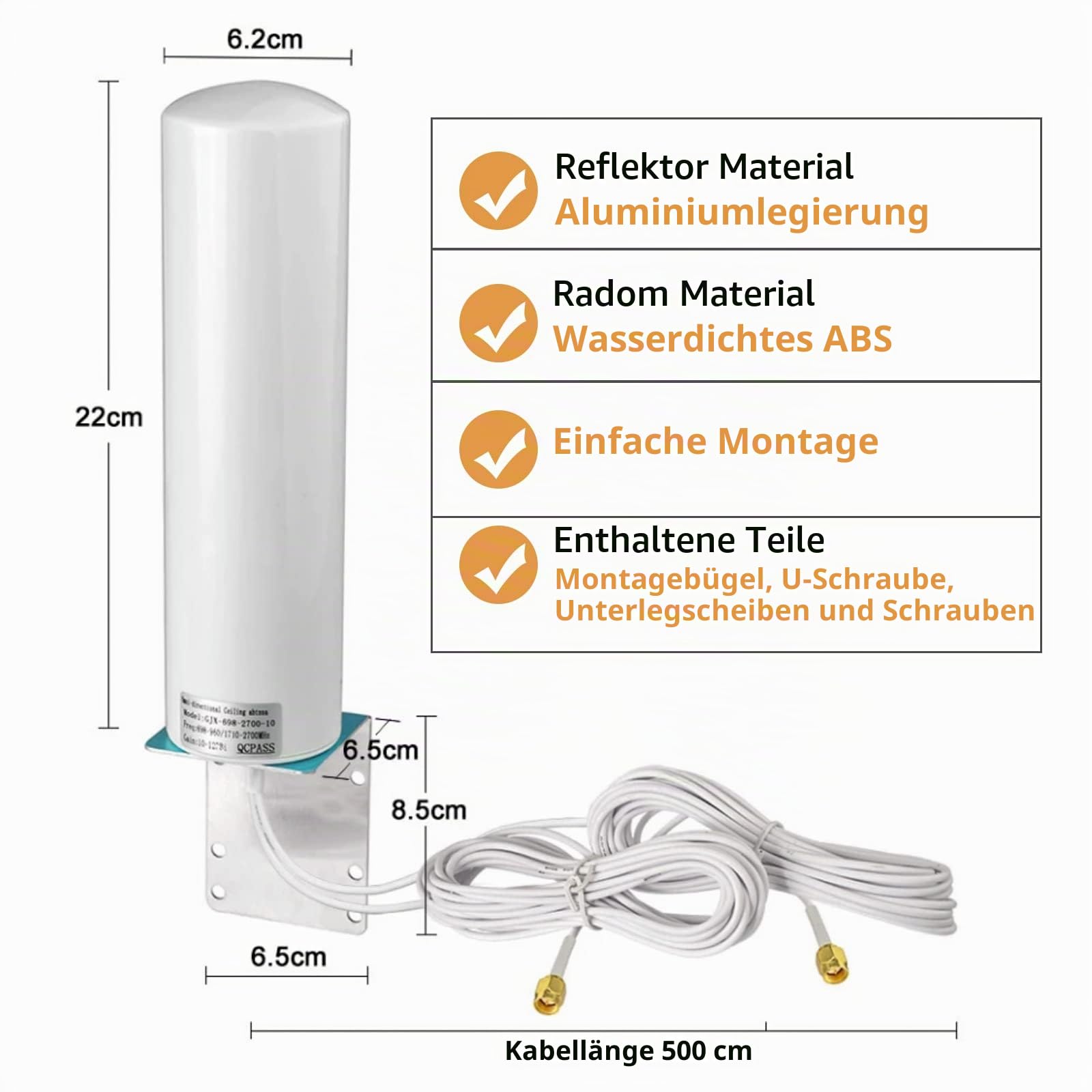 High Gain 10-12dBi Dual SMA Male 698-2700 MHz 3G/4G LTE Omnidirektionale Outdoor Pole/Wandhalterung Antenne/4G LTE Antenne Outdoor für Handy 4G,Heimtelefone, LTE Router Modem Gateway