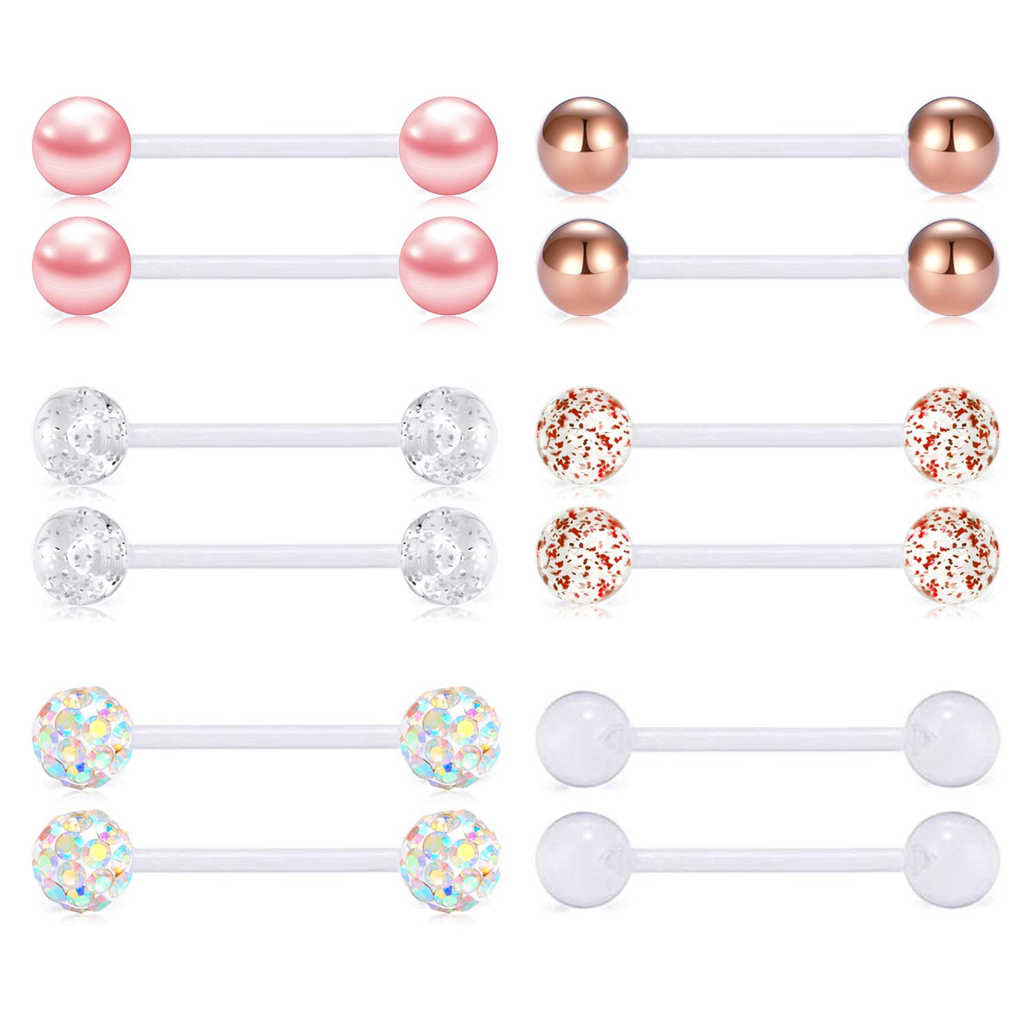 FECTAS Plastic Nipple Rings Tongue Piercing Retainer Barbell 14g for Women Surgery 12/14/16/18mm