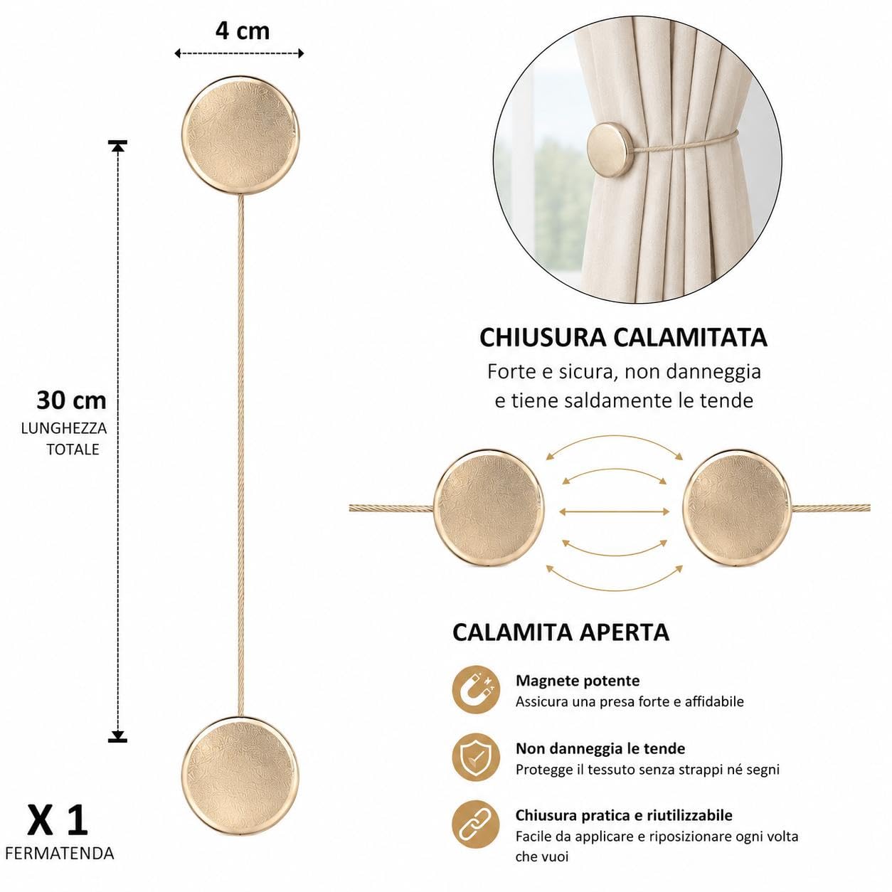 Fermatenda Magnetici Resistenti TONDO CHAMPAGNE EFFETTO PELLE 1Pz Bottone Simil pelle
