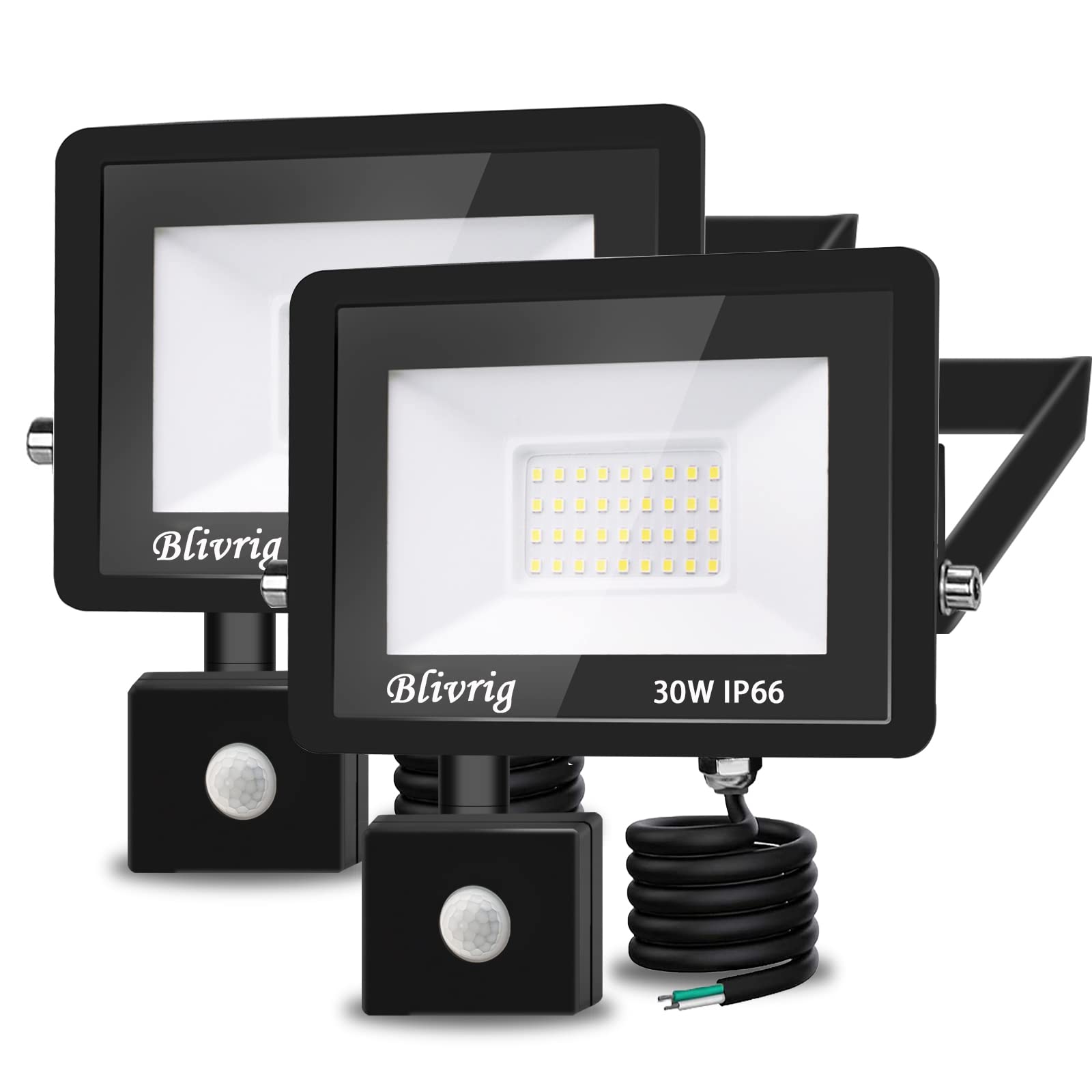 Faretto LED 30W per Esterno Con Sensore di Movimento, 3000LM, IP66 Impermeabile, Bianco Caldo 3500K - Illuminazione Interna ed Esterna per Giardino, Corridoio - 2 Pezzi