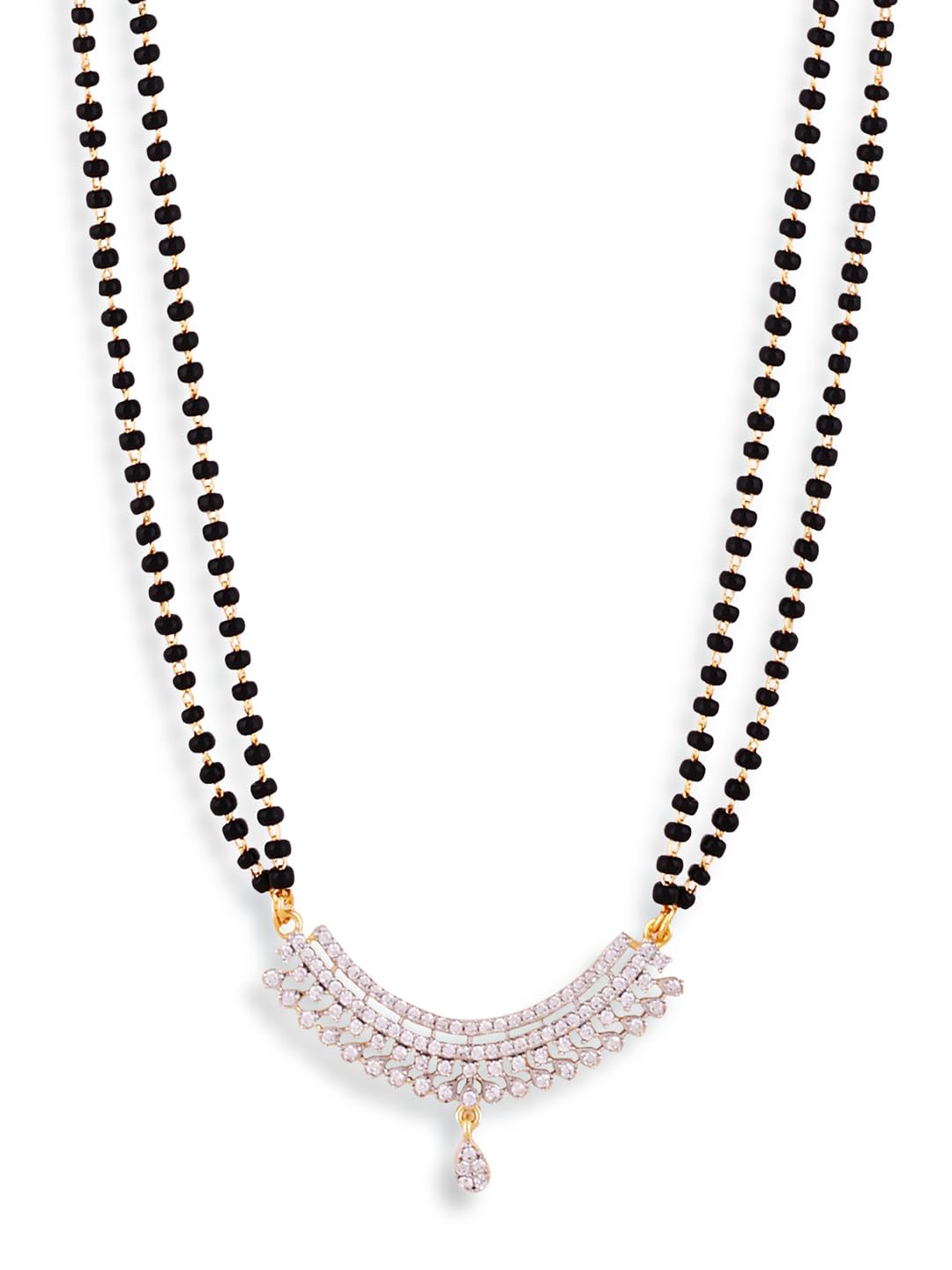 ABDESIGNSWomen's Brass Alluring American Diamond BlackBeads Long Mangalsutra With American Diamond