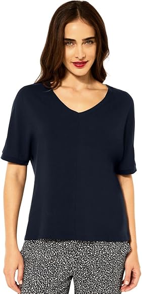 STREET ONE Damen A318025 Materialmix T-Shirt, Grand Blue, 34  
