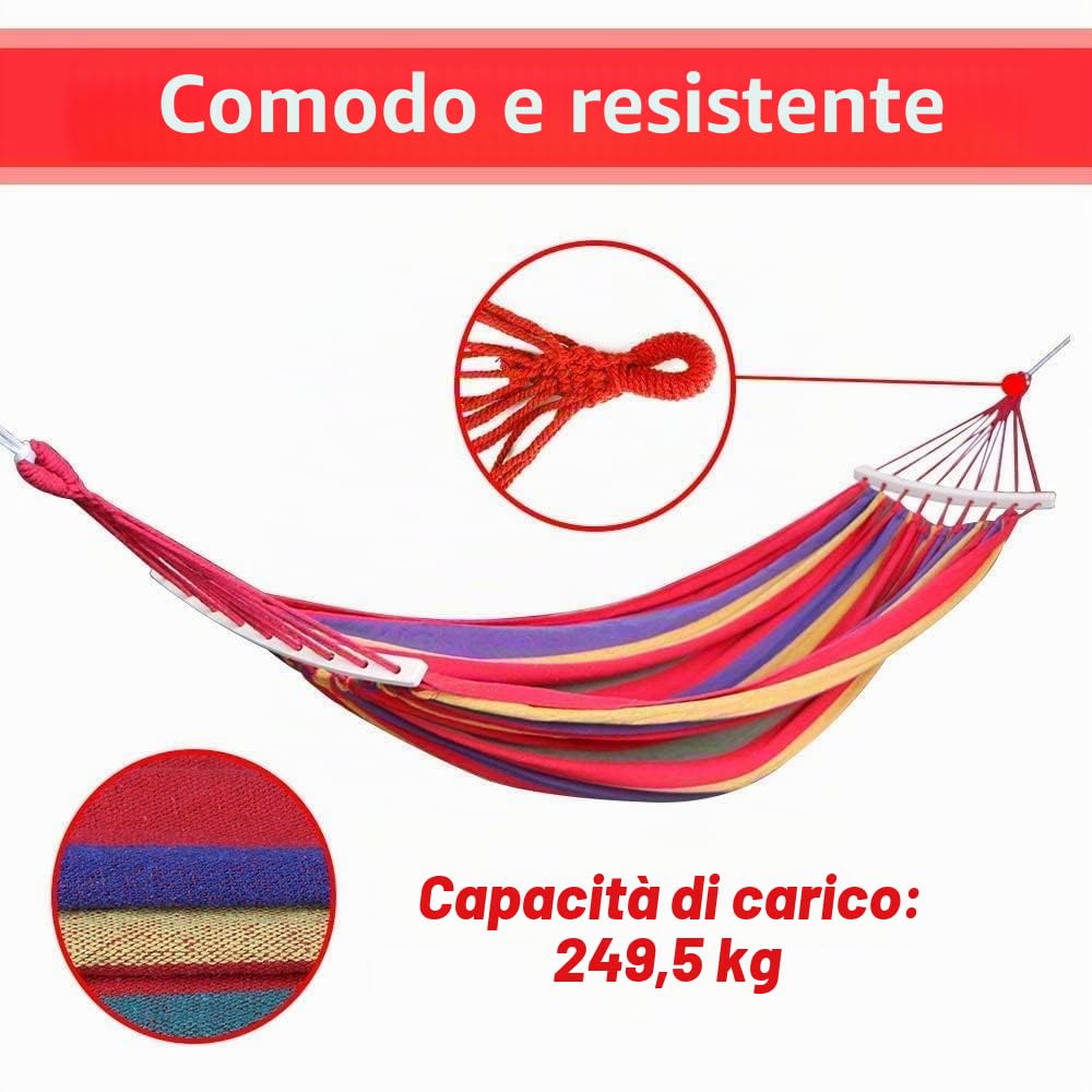 Amaca Doppia con Barre 280 x 160 cm, Cotone Amaca da Esterno per Giardino, Capacità 300 kg, Portatile Leggera con Borsa per Giardino Cortile Balcone Campeggio Spiaggia Backpacking