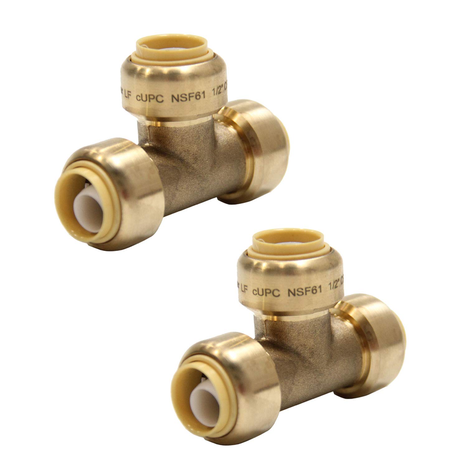 (Pack of 2) EFIELD 1/2 Inch Tee Push-Fit Fitting to Connect Pex, Copper With Disconnect Clip, CPVC,(PF118-2PCS)