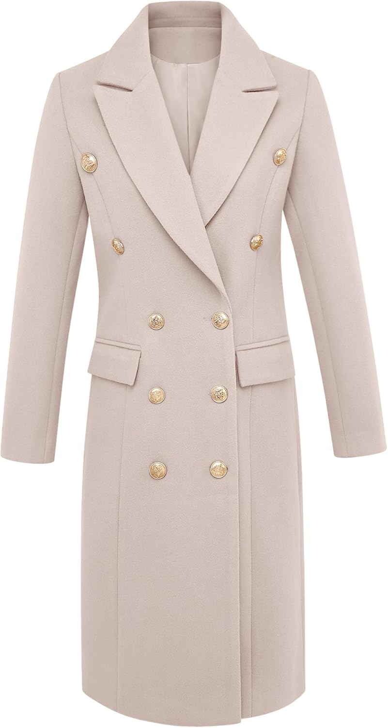 IDEALSANXUN Long Wool Coats for Women Fall Winter Trench Coat Double Breasted Dressy Jackets