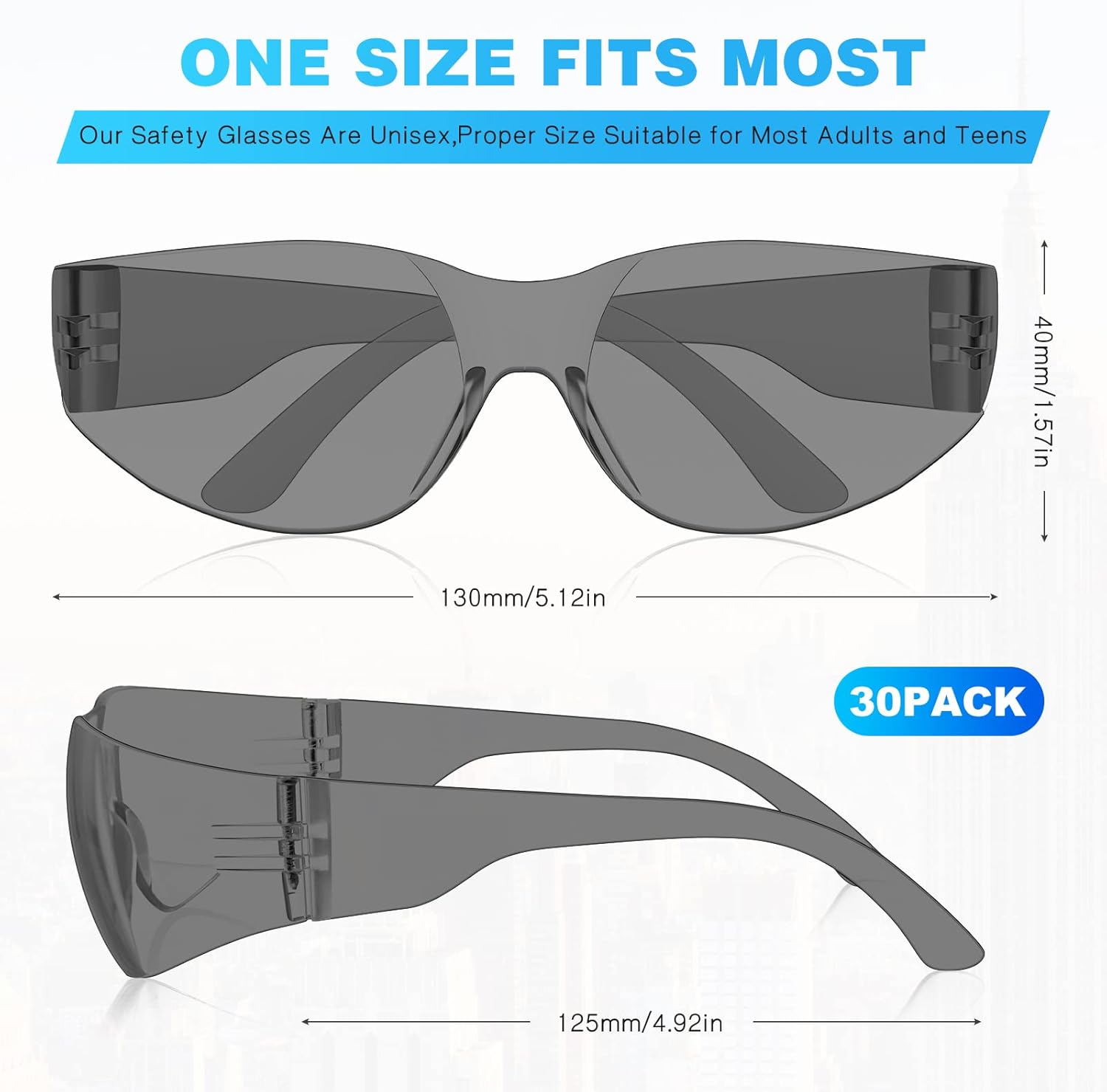 WFEANG Safety Glasses - Safety Sunglasses for Men & Women with ANSI Z87.1, Scratch & Impact Resistant Protective Eyewear for Work, Construction, Lab, Shooting (30-Pack Smoke) - Image 2