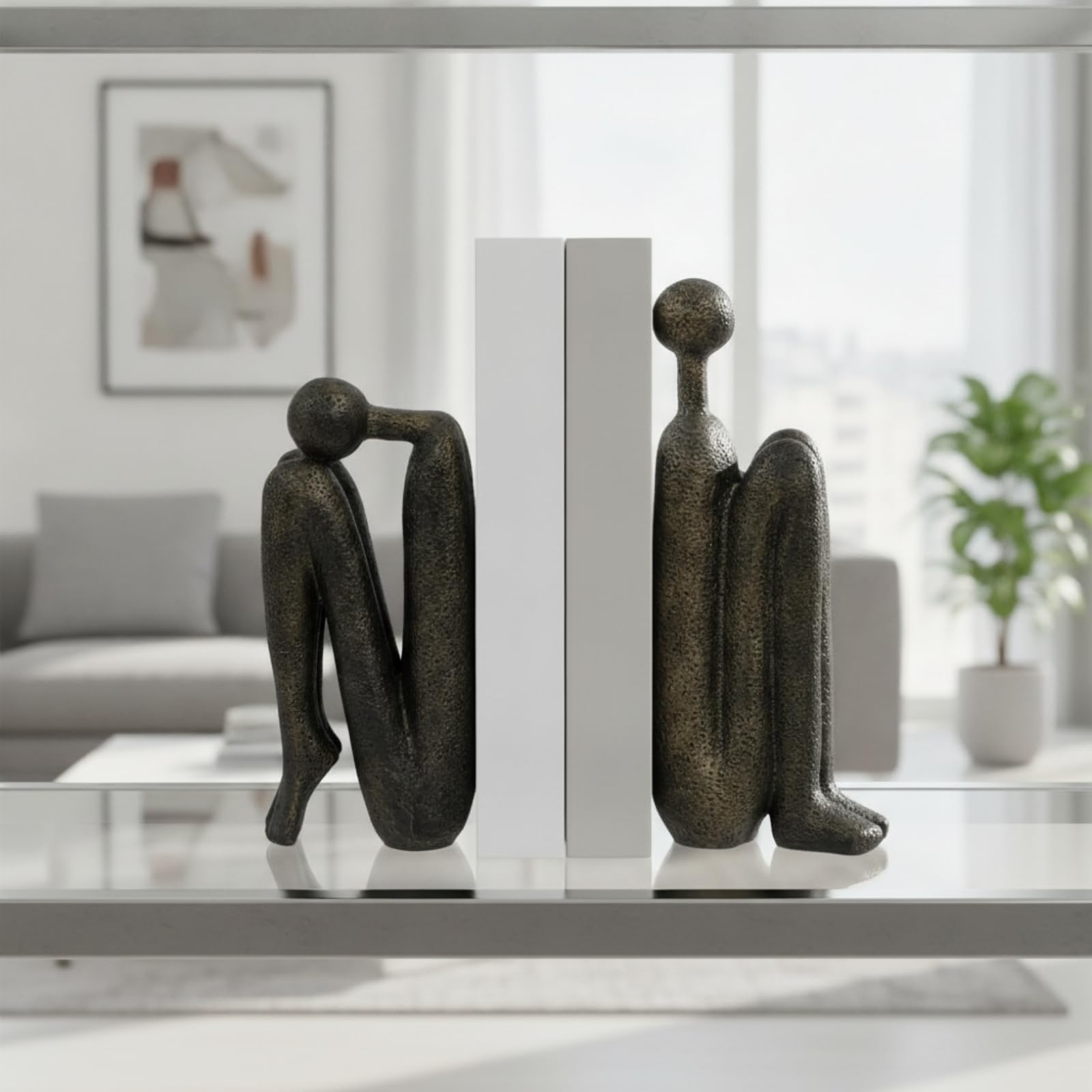2 Stück Nonfigurativ Figur | Buchstütze aus Kunstharz, Bücherhalter mit Skulptur-Design, für Vitrine, Buchliebhaber