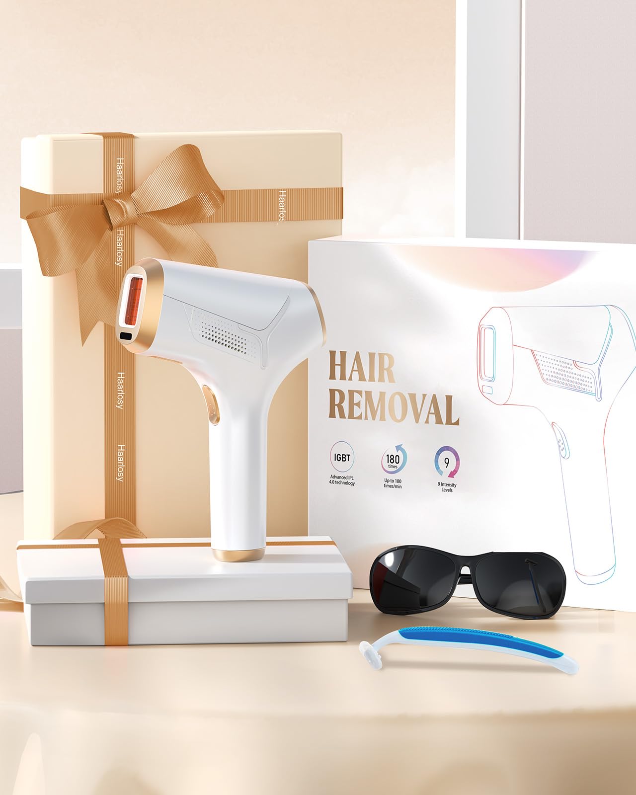 Haarlosy IPL Geräte Haarentfernung Laser für Frauen und Männer mit langanhaltenden Ergebnissen in Salonqualität für zu Hause, schmerzfreies IPL Haarentfernungsgerät für Gesicht, Bikinizone, Körper