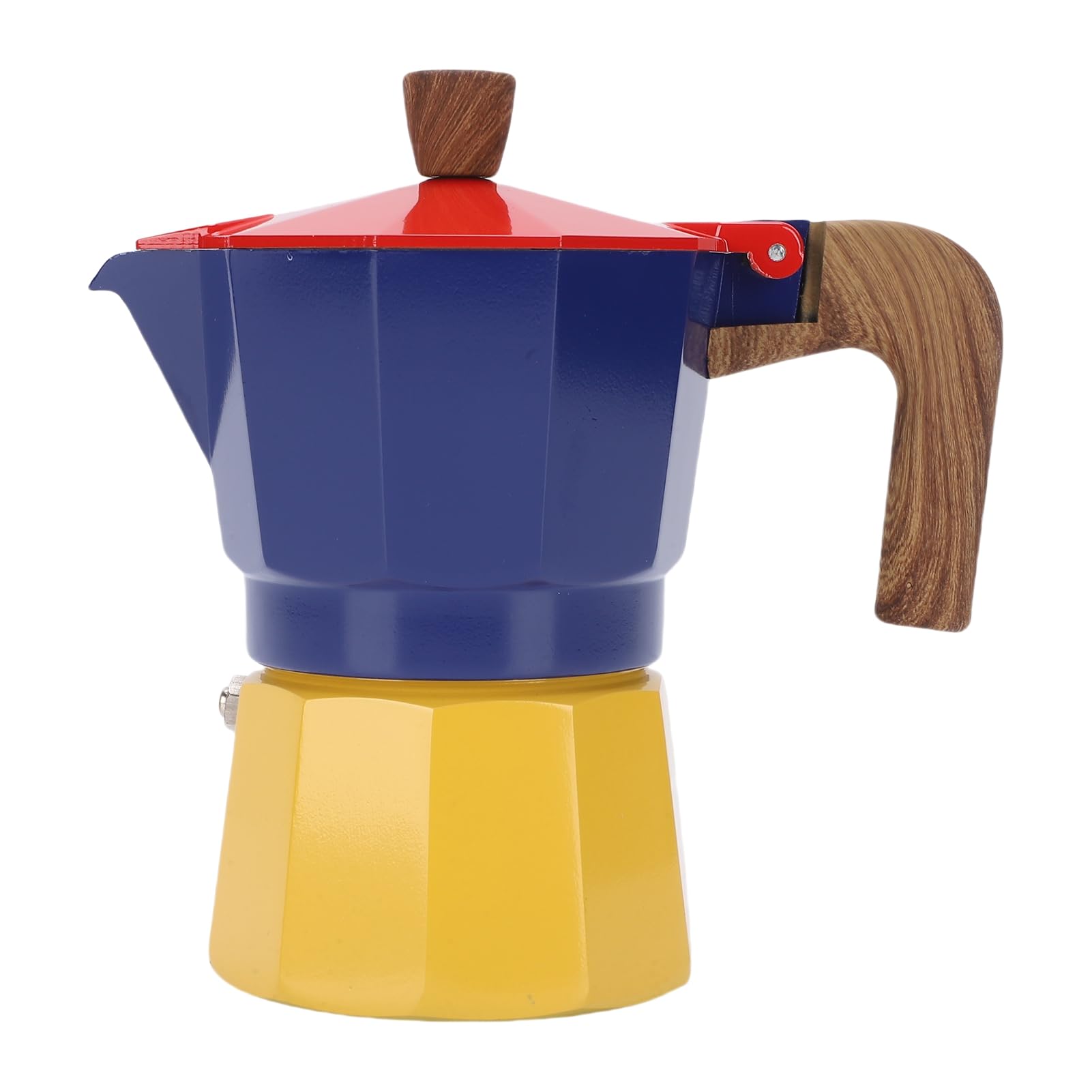 Italienische Kaffeekanne, 150 Ml 3 Tassen Herd -Espressomaker Moka -Topf Aluminium -Kaffeemaschine mit Anti -Skalding -Griff und Silikondichtung Zum Camping zu Hause (Rotblau und Gelb)