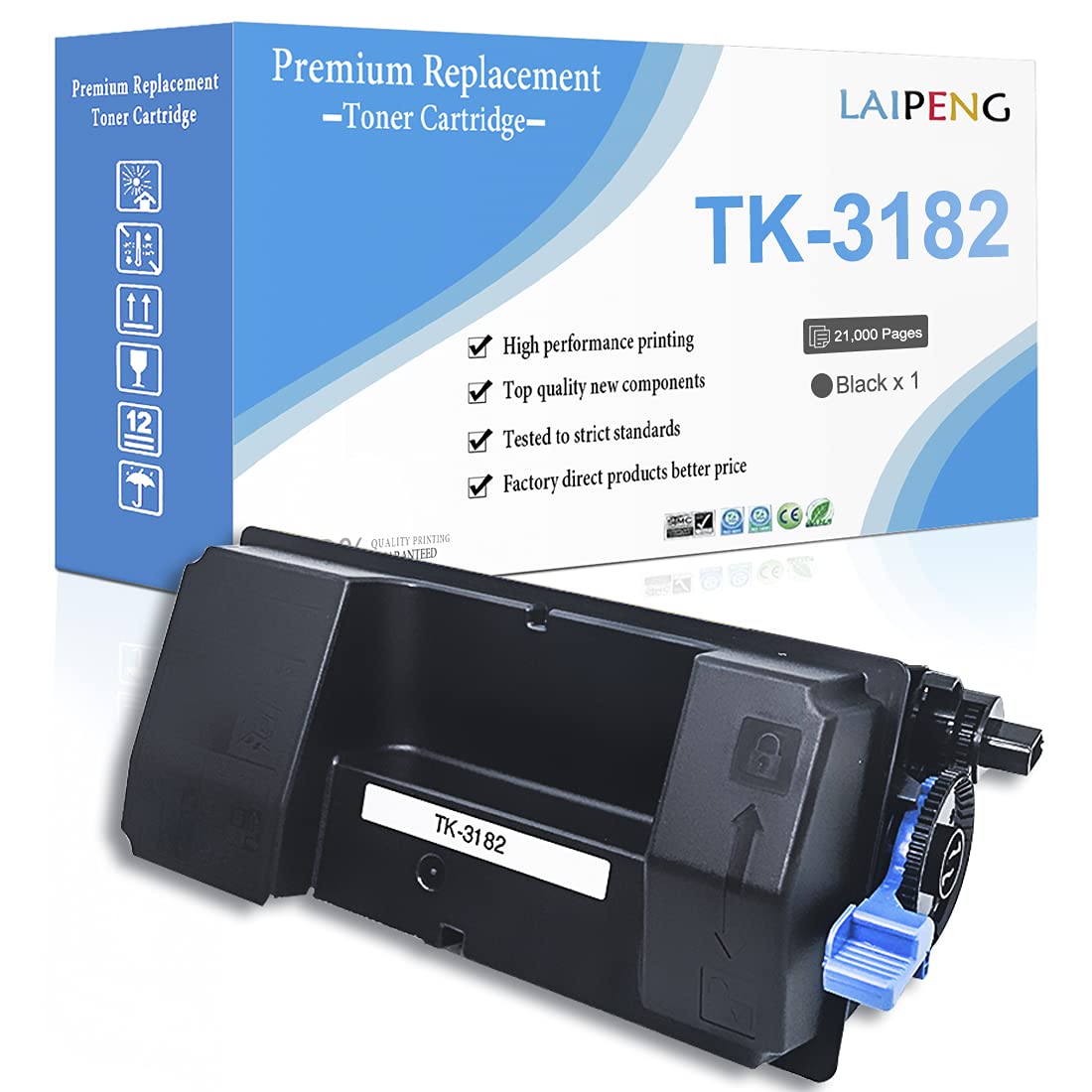 Compatible TK-3182 TK3182 TK 3182 Toner Cartridge 1T02T70US0 Black 21000 Pages for Kyocera M3655idn P3055dn Laser Printers ( Black , 1 Pack )