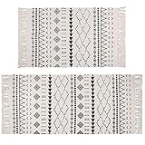 Pauwer Cotton Area Rug Set 2'x3'+2'x4.3' Boho Washable Kitchen Rug Set of 2 Hand Woven Kitchen Runner Rug with Tassels Non Slip Kitchen Area Rug for Kitchen, Living Room, Bedroom, Laundry, Entryway